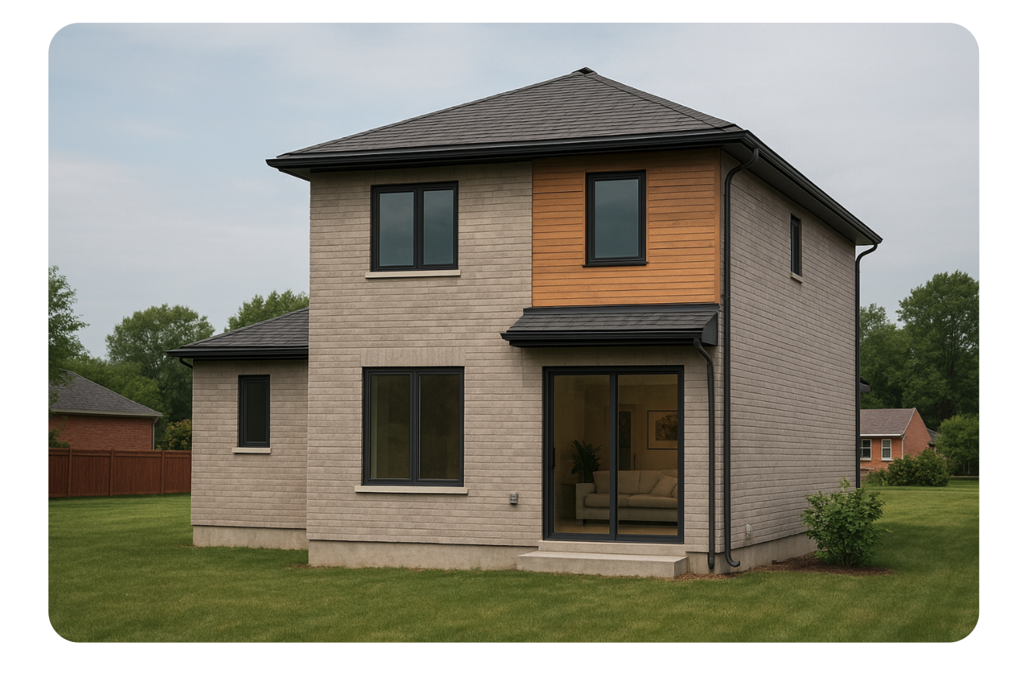 House with waterfall view