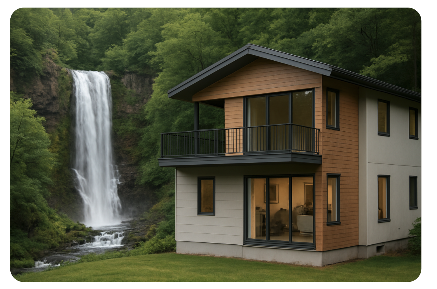 House without waterfall view